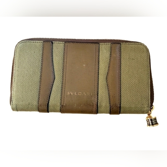 Bvlgari Long Wallet Zippy Be Zero Leather Canvas Brown BVLG - Picture 1 of 12